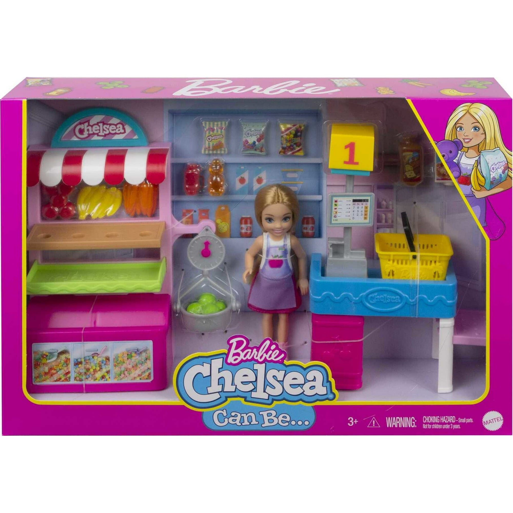 Barbie Chelsea Can Be Snack Stand Playset with Blonde Small Doll & 15+ Grocery-Themed Accessories