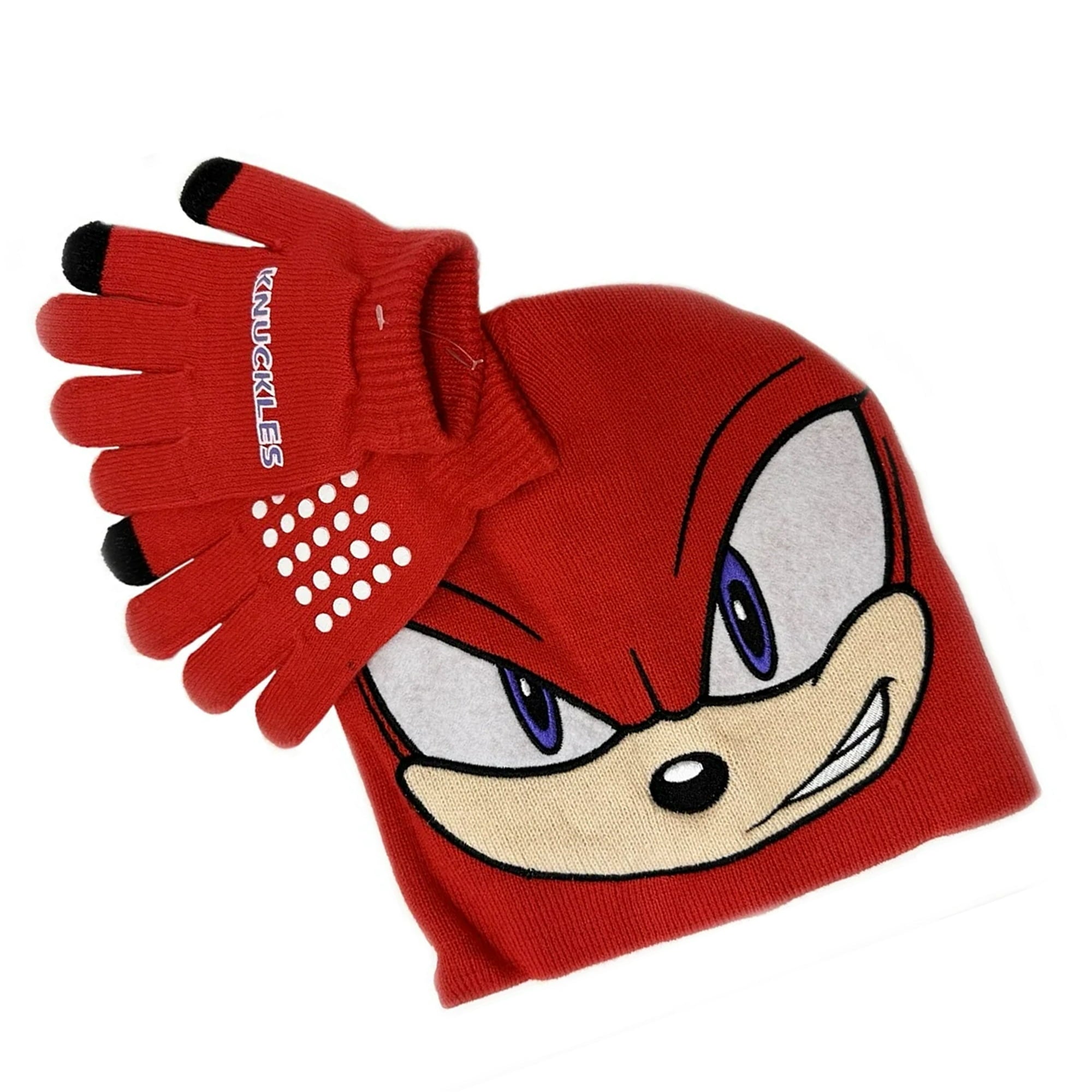 Sonic The Hedgehog Knuckles Hat And Gloves Kids Red 3D Ears Knitted Beanie