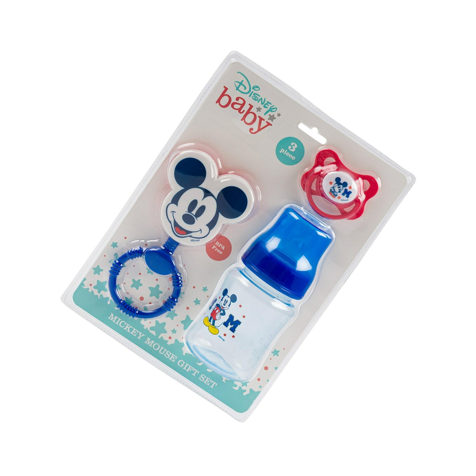 Disney Baby Mickey Mouse 3 Pack Blue Rattle, Bottle, Pacifier Set