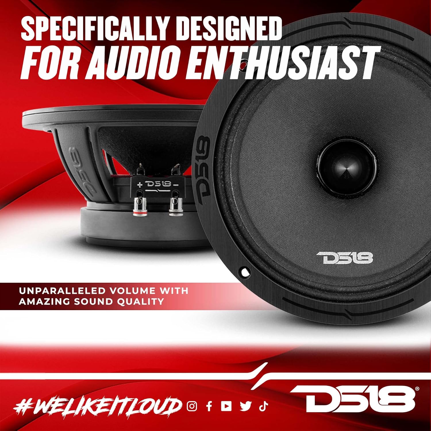 DS18 PRO-ZXI8.4BM 8 Inches Car Audio Mid-Range Loudspeaker with Bullet 700 Watts 4-Ohm (1 Speaker)