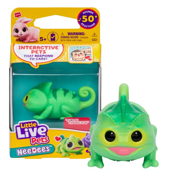 NeeDees By Little Live Pets, Electric Miniature Pet Toy, Curlee Chameleon, Perfect For Ages 5 & Up, Contains Batteries