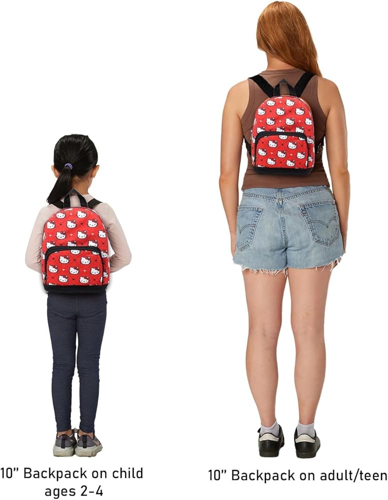 Hello Kitty Hard Shell Red & Black Face Print 12 Inch Mini Backpack for Kids