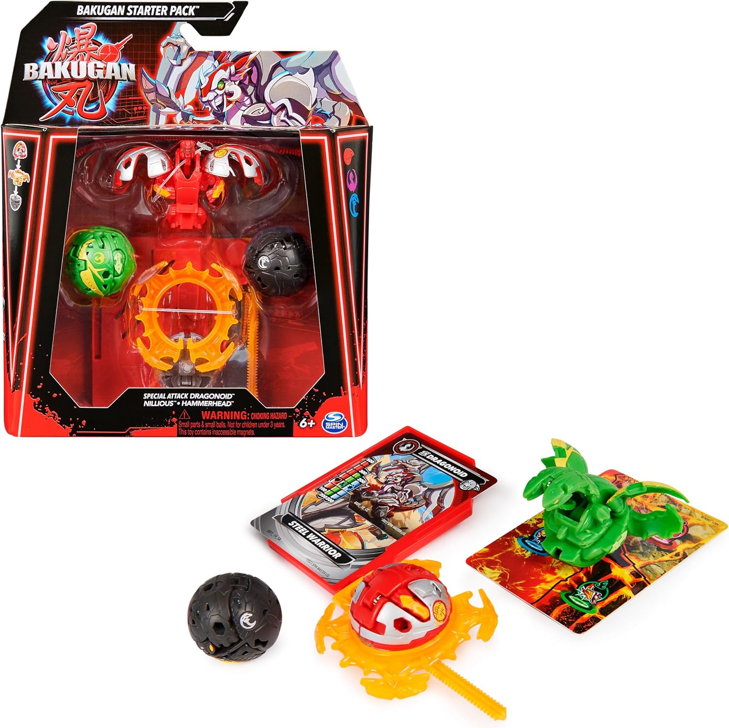 Bakugan Starter 3-Pack, Special Attack Dragonoid, Nillious, Hammerhead Customizable Spinning Action Figures