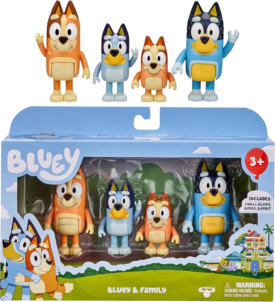 Bluey Family Figure 4-Pack, 2.5 inch Figures, Mum Dad Bingo Bluey, Ages 3+, Toddler Toys