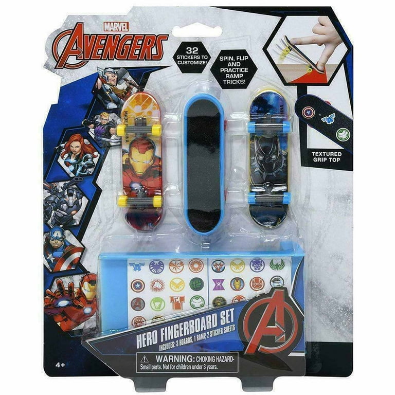 Marvel Avengers Fingerboard Toy Set 3 Pc Bundle with Marvel Avengers Finger Skateboard for Kids