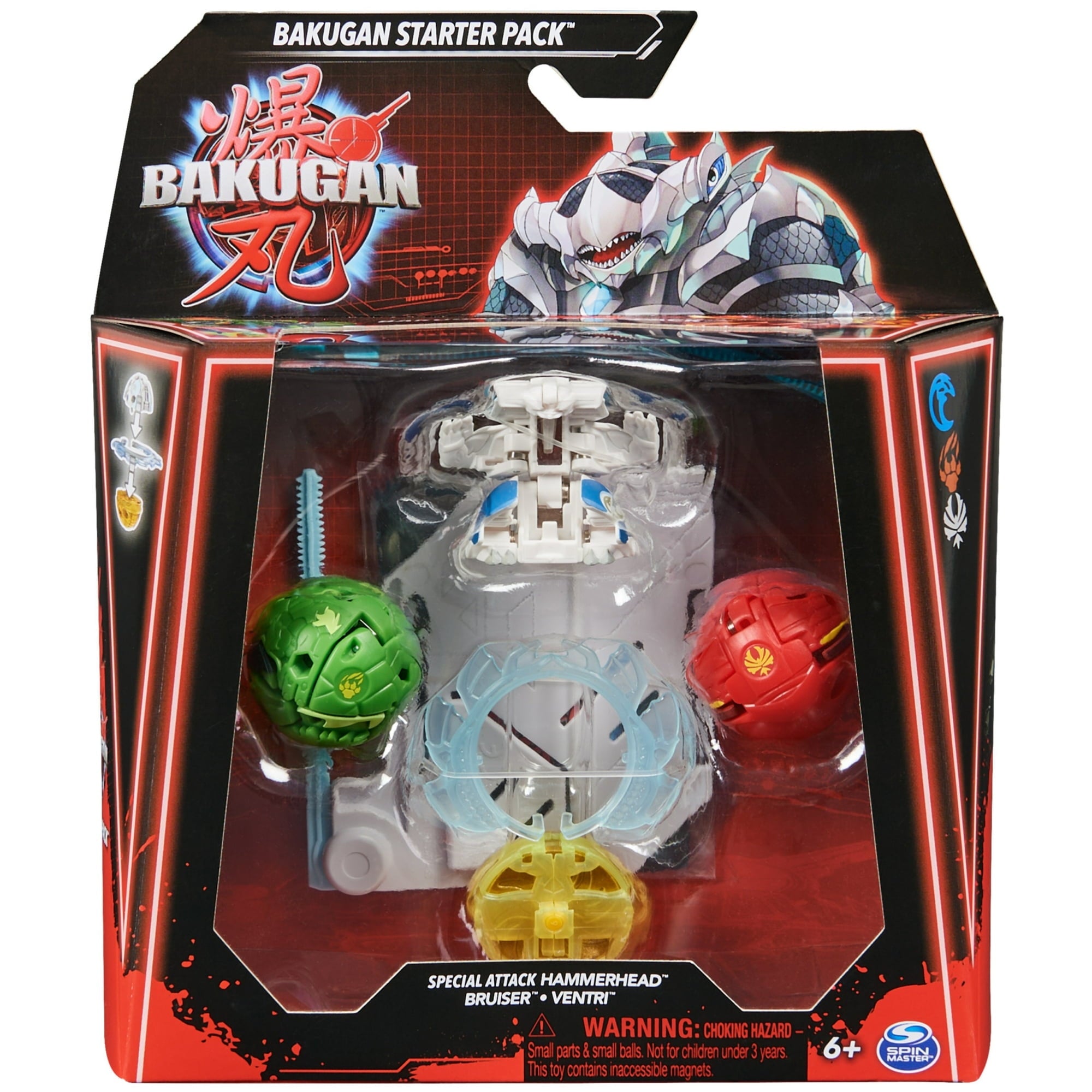Bakugan Starter 3-Pack Spinning Action Figures, Special Attack Hammerhead, Bruiser and Ventri