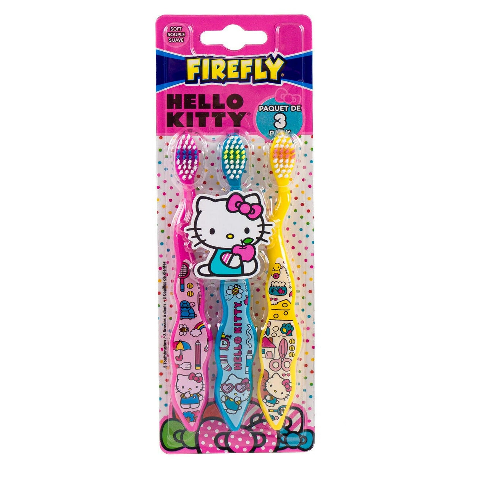 3 Pack Kids Soft Toothbrushes Firefly Hello Kitty Design 1 and up