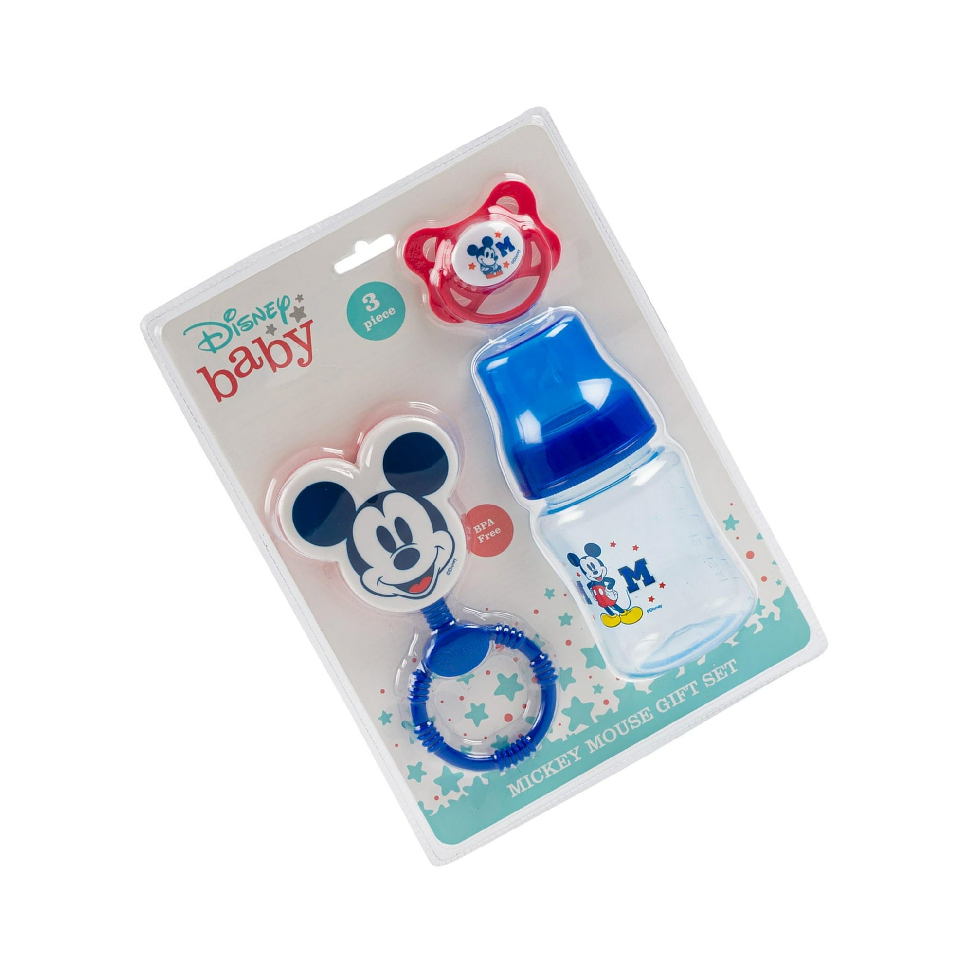 Disney Baby Mickey Mouse 3 Pack Blue Rattle, Bottle, Pacifier Set