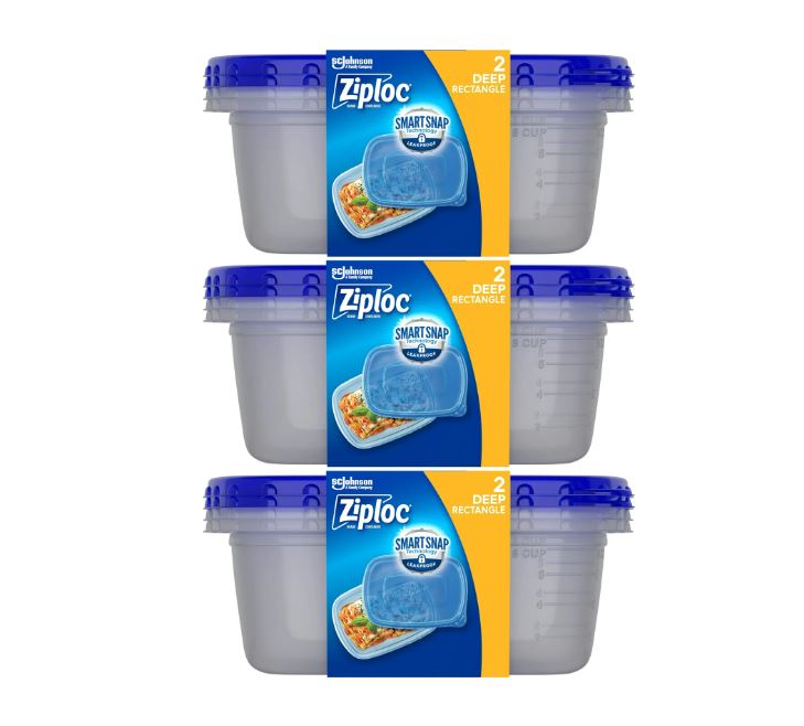 Ziploc Brand, Food Storage Containers with Lids, Smart Snap Technology, Freezer, Microwave, Large Rectangle, 2 ct - 3 Pack Bundle